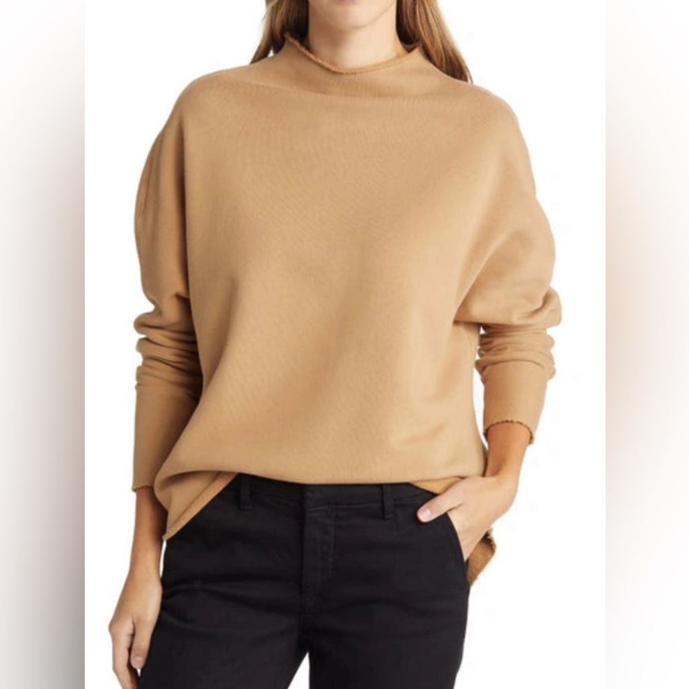 Frank & Eileen EFFIE Long-Sleeve Funnel Neck Capelet Tan Size L